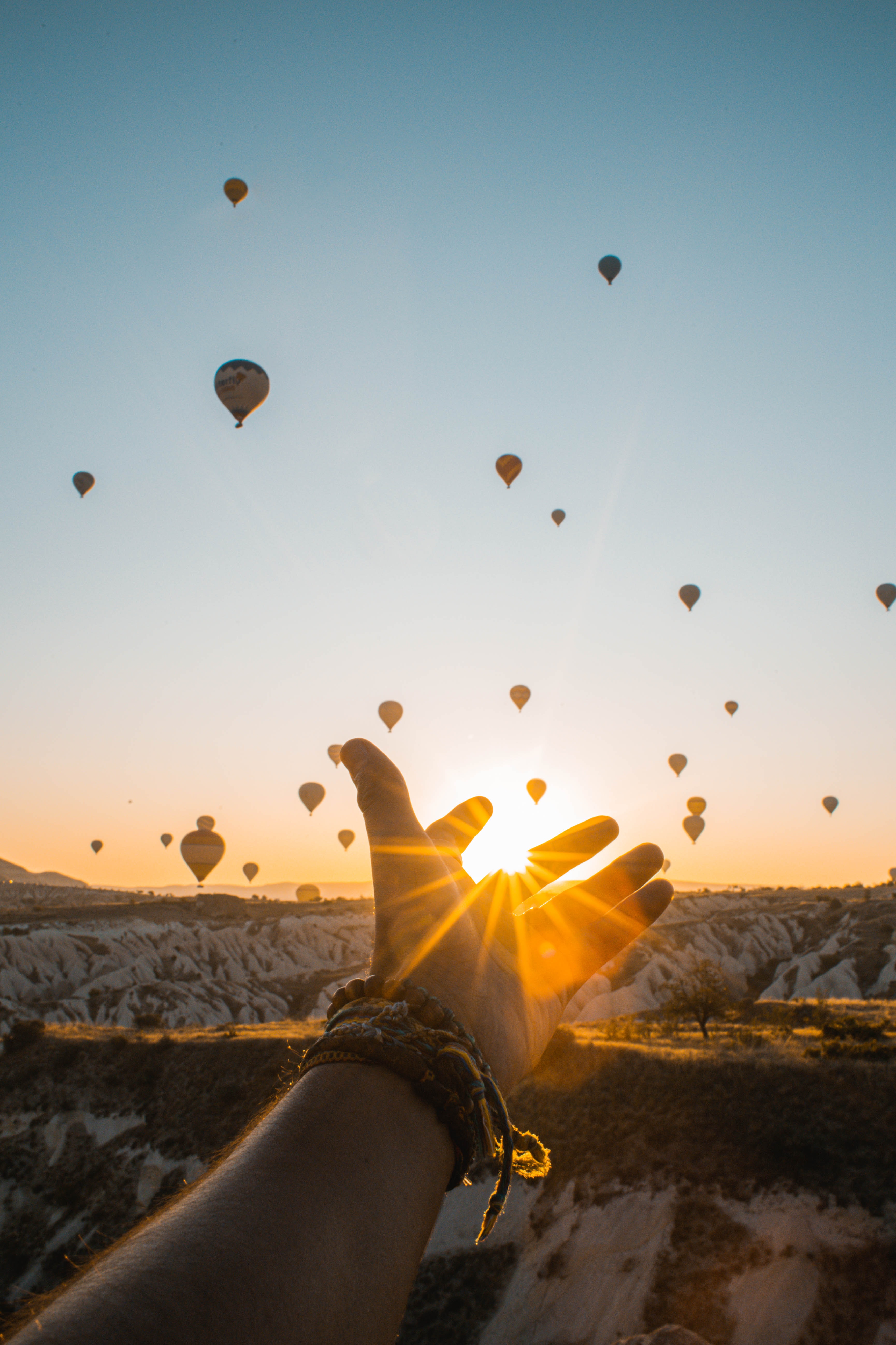 photo-of-person-s-hand-across-flying-hot-air-balloons-during-2893685
